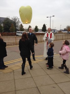 A photo of the Sky Lantern rising at St Gabriel's morning service