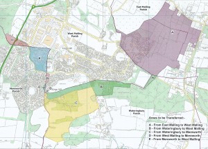An image of the map of Kings Hill with the ecclesiastical boundary changes.
